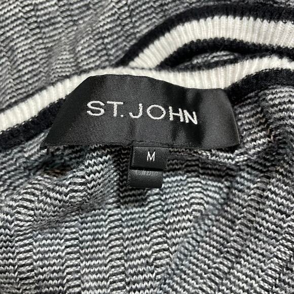 St. John Women's Short Sleeve Sweater Black & White Striped Ribbed Knit - Medium - Picture 8 of 9